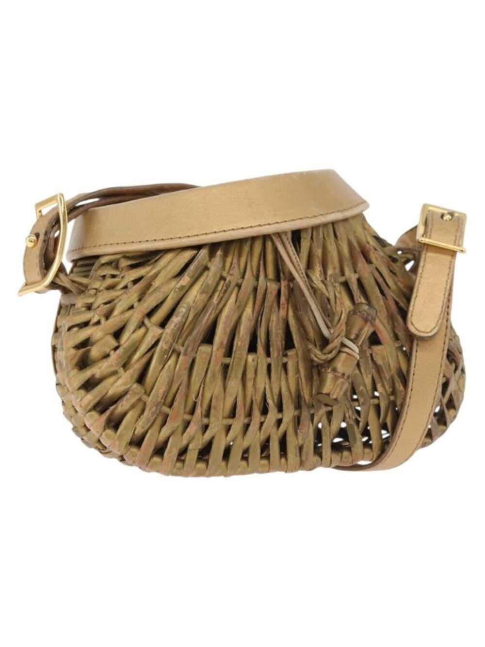 Authentic BOTTEGA VENETA Shoulder Bag Rattan Gold